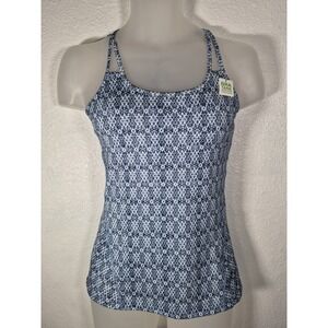 GAIAM Blue and White Shine Bra Tank Top X-Strap Back Size S  With Tag